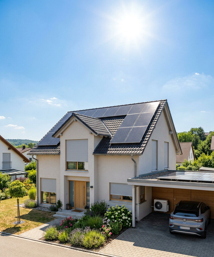 EFH im Hochsommer Hitze wird zur Gefahr Klimaanlage mit PV kann schützen